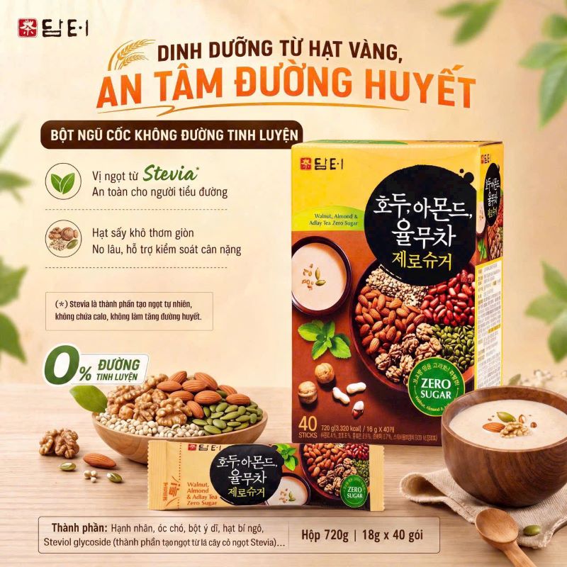 Bột ngũ cốc không đường tinh luyện Damtuh – Hộp 40 gói